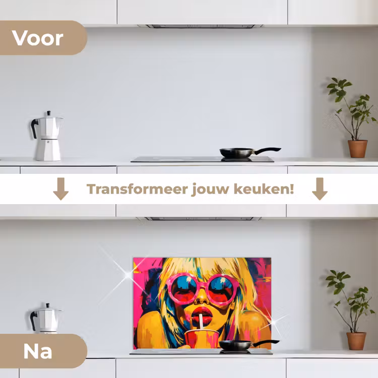 Spatscherm keuken - Zonnebril - Roze - Vrouw - Rietje — 7