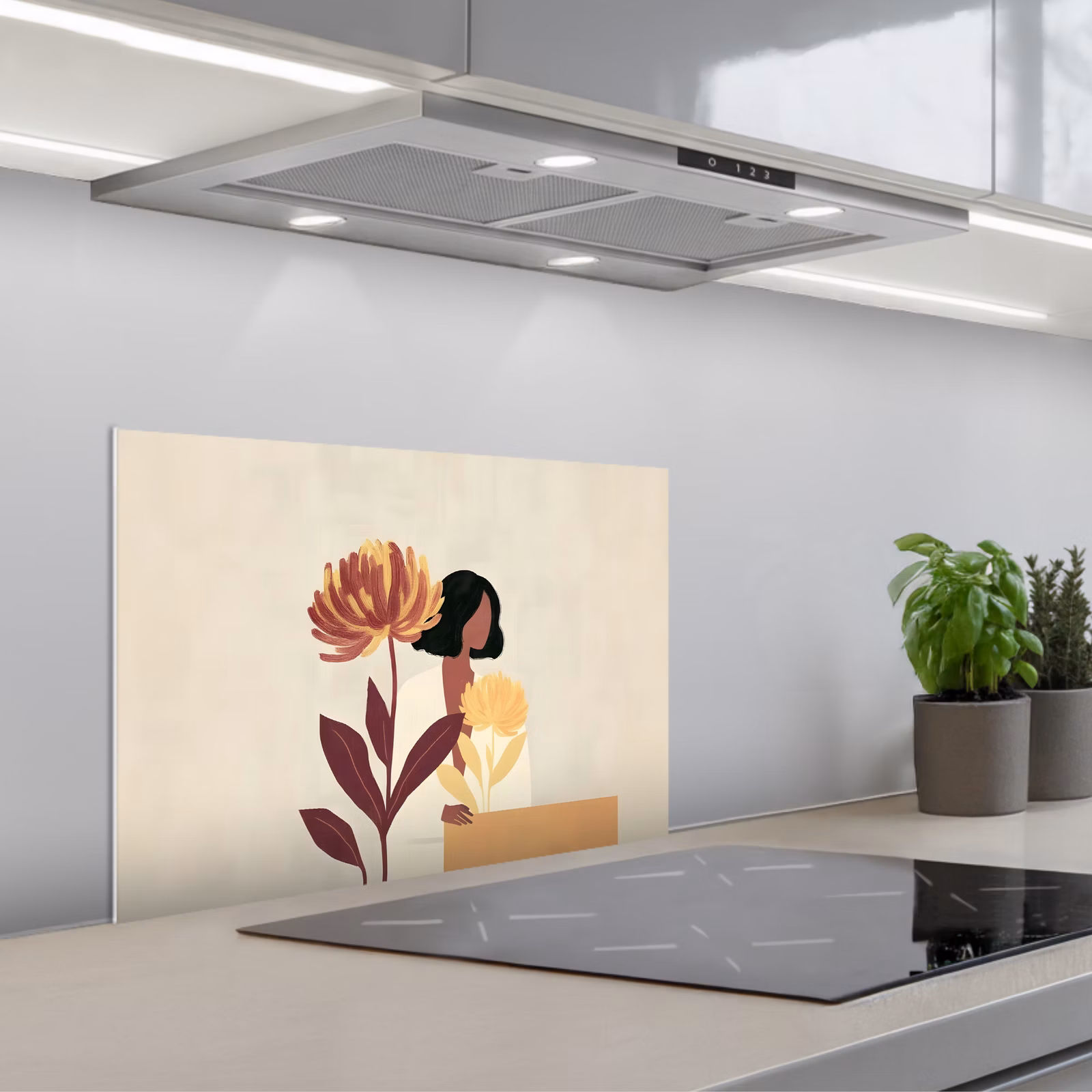Spatscherm keuken - Vrouw - Minimalistisch - Bloem — 1