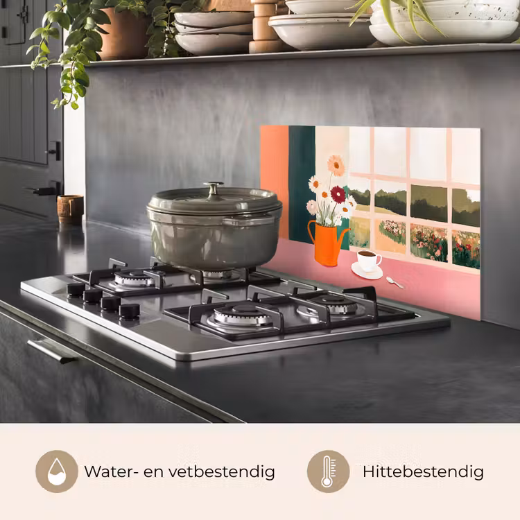 Spatscherm keuken - Bloemen - Koffie - Raam — 2