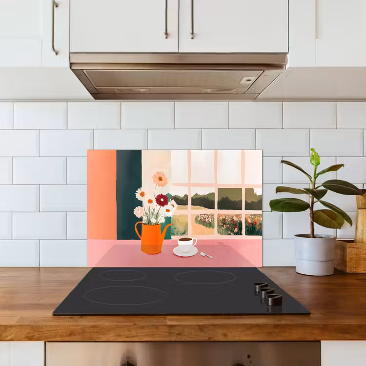 Spatscherm keuken - Bloemen - Koffie - Raam — 3