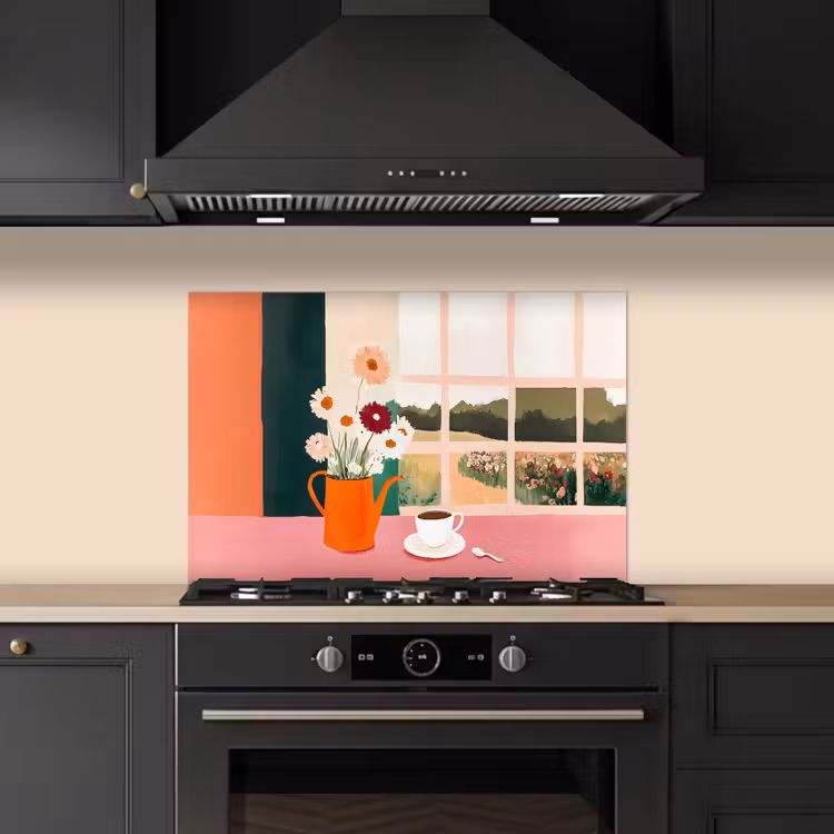 Spatscherm keuken - Bloemen - Koffie - Raam — 5