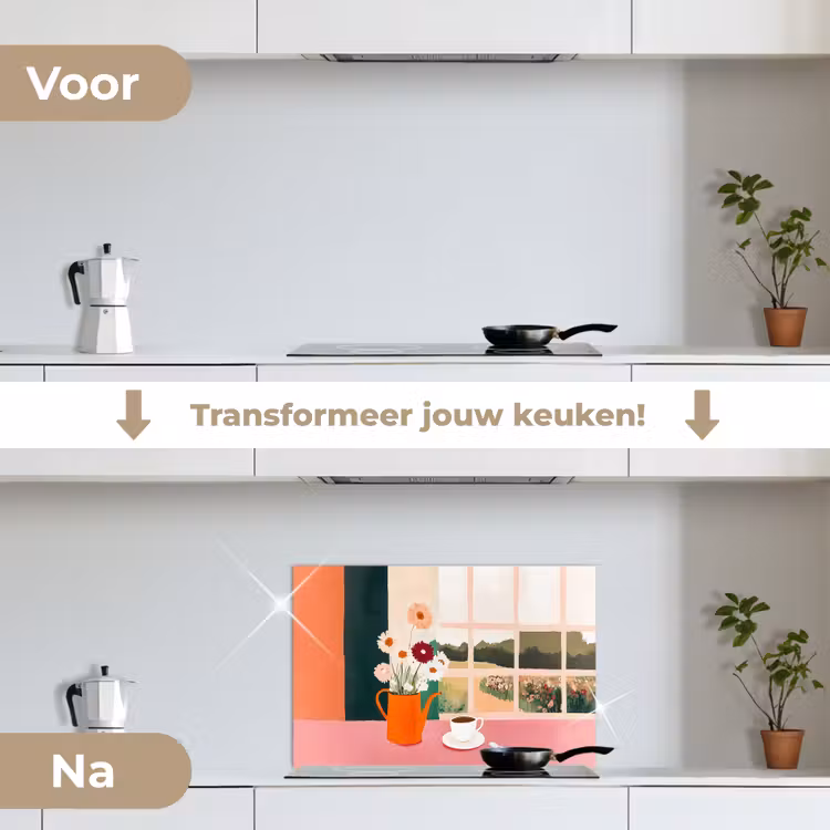 Spatscherm keuken - Bloemen - Koffie - Raam — 7