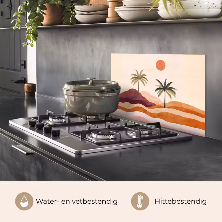 Spatscherm keuken - Palmbomen - Abstract - Zon - Heuvels — 2