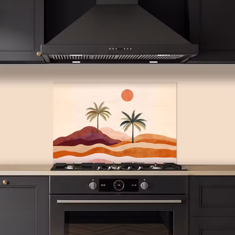 Spatscherm keuken - Palmbomen - Abstract - Zon - Heuvels — 5
