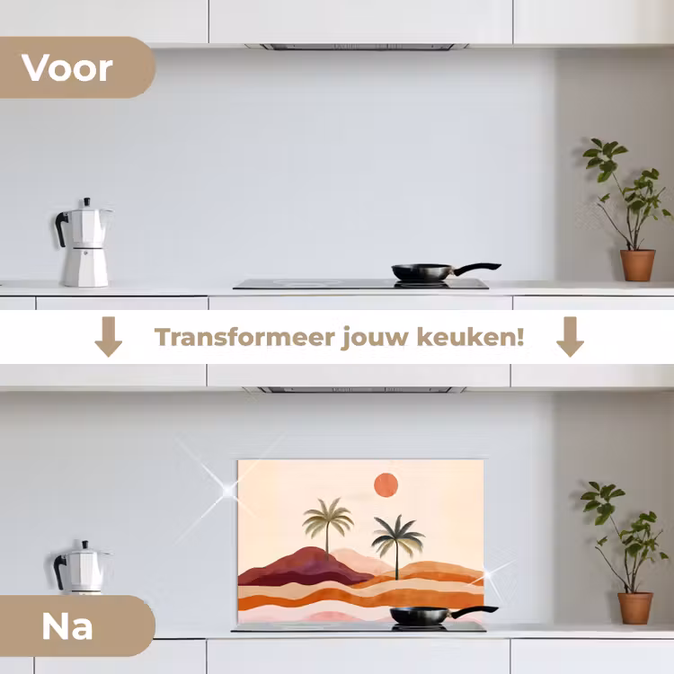 Spatscherm keuken - Palmbomen - Abstract - Zon - Heuvels — 7