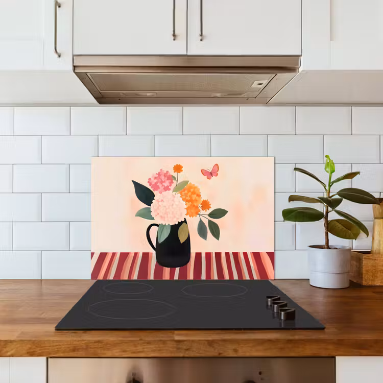 Spatscherm keuken - Vaas - Bloemen - Vlinder - Rood — 3