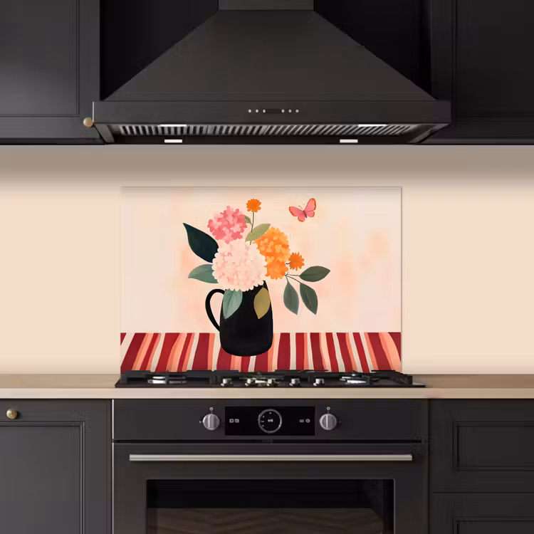 Spatscherm keuken - Vaas - Bloemen - Vlinder - Rood — 5