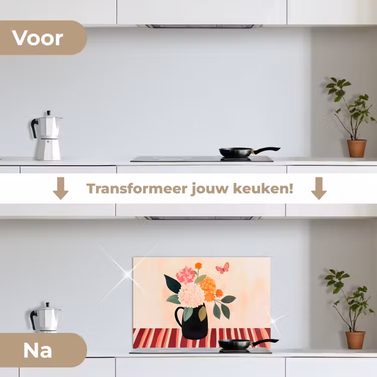 Spatscherm keuken - Vaas - Bloemen - Vlinder - Rood — 7