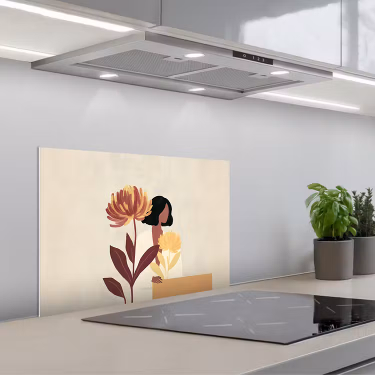 Spatscherm keuken - Vrouw - Minimalistisch - Bloem — 1