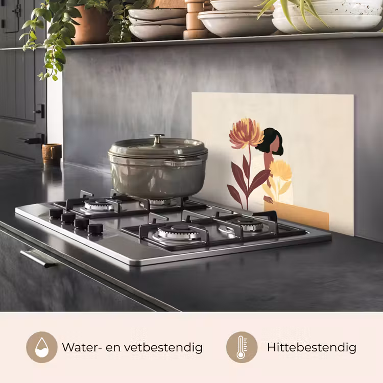 Spatscherm keuken - Vrouw - Minimalistisch - Bloem — 2