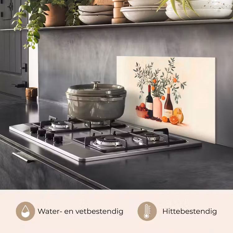 Spatscherm keuken - Wijnflessen - Takken - Sinaasappels — 2
