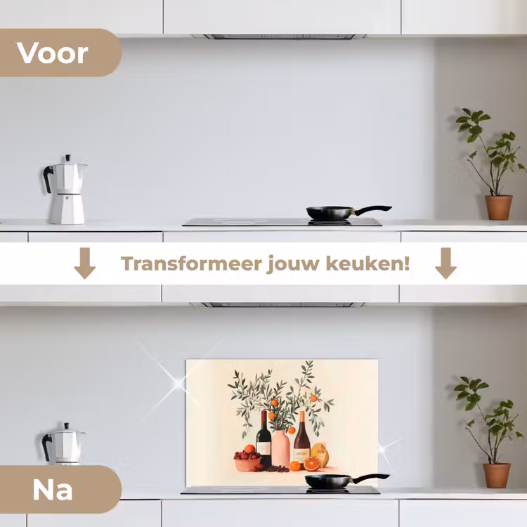 Spatscherm keuken - Wijnflessen - Takken - Sinaasappels — 7