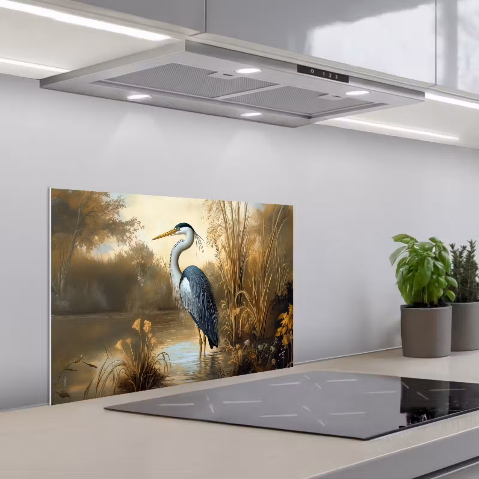 Spatscherm keuken - Reiger - Water - Planten — 1