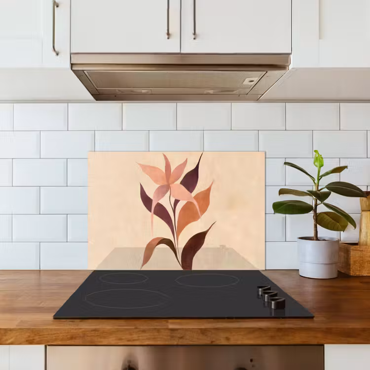 Spatscherm keuken - Minimalistisch - Bloem - Bladeren - Beige — 3