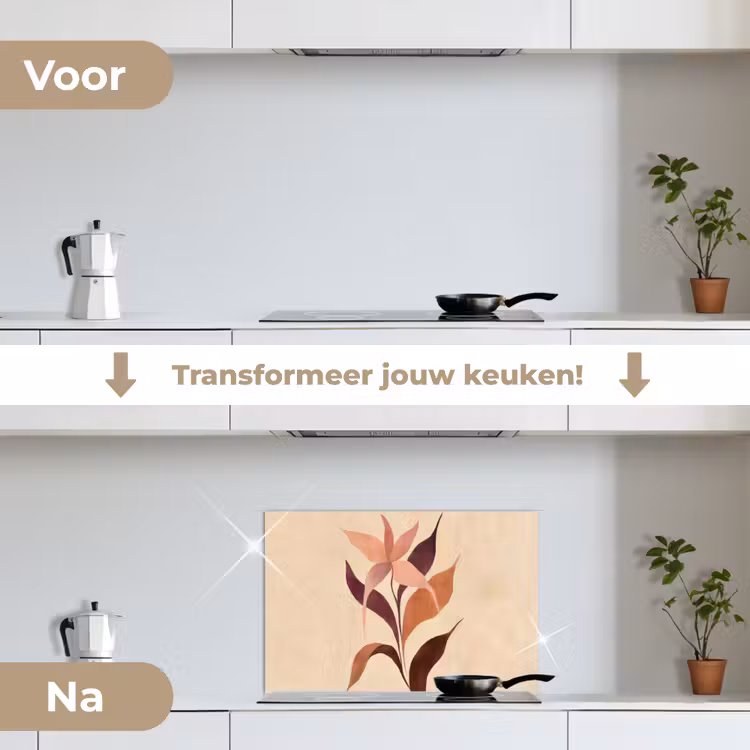 Spatscherm keuken - Minimalistisch - Bloem - Bladeren - Beige — 7