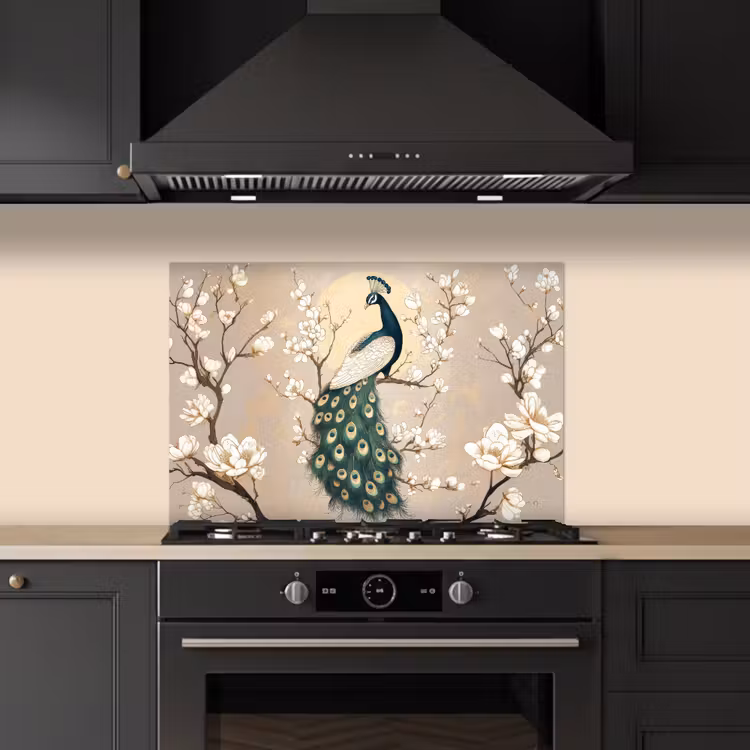 Spatscherm keuken - Pauw - Tak - Bloemen — 5