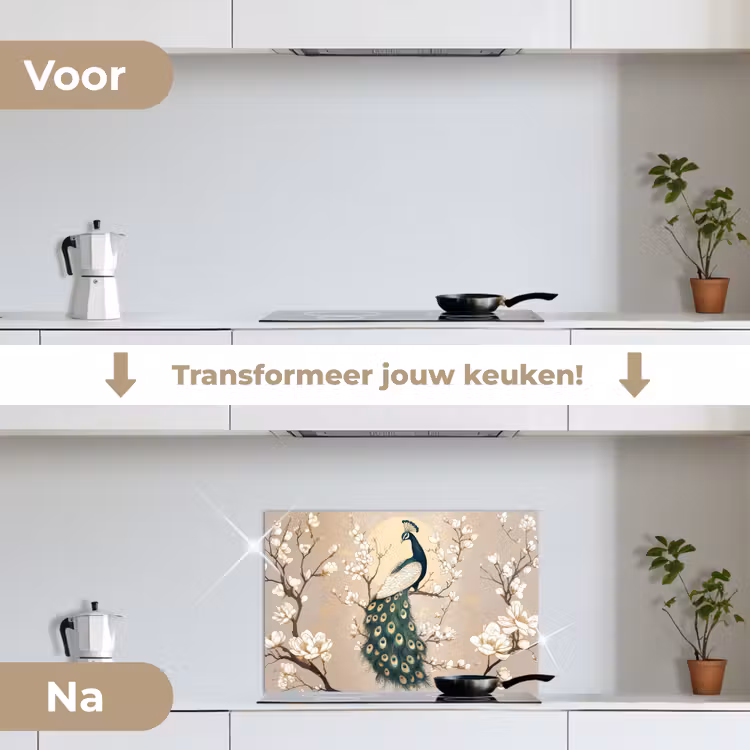 Spatscherm keuken - Pauw - Tak - Bloemen — 7