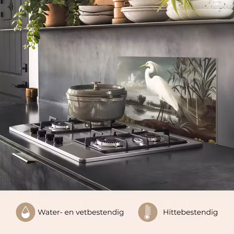 Spatscherm keuken - Reiger - Planten - Wolken - Wit — 2
