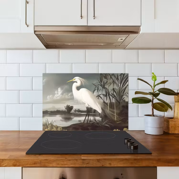 Spatscherm keuken - Reiger - Planten - Wolken - Wit — 3