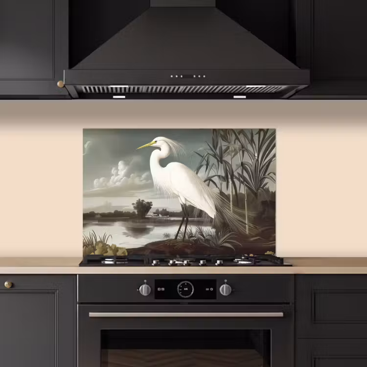 Spatscherm keuken - Reiger - Planten - Wolken - Wit — 5