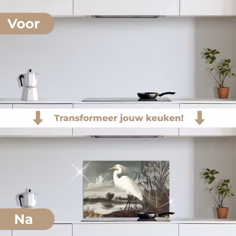 Spatscherm keuken - Reiger - Planten - Wolken - Wit — 7