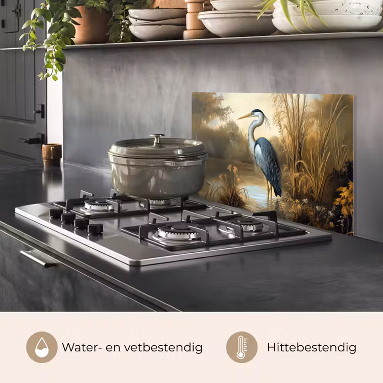 Spatscherm keuken - Reiger - Water - Planten — 2