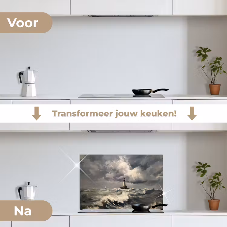Spatscherm keuken - Vuurtoren - Golven - Storm — 7