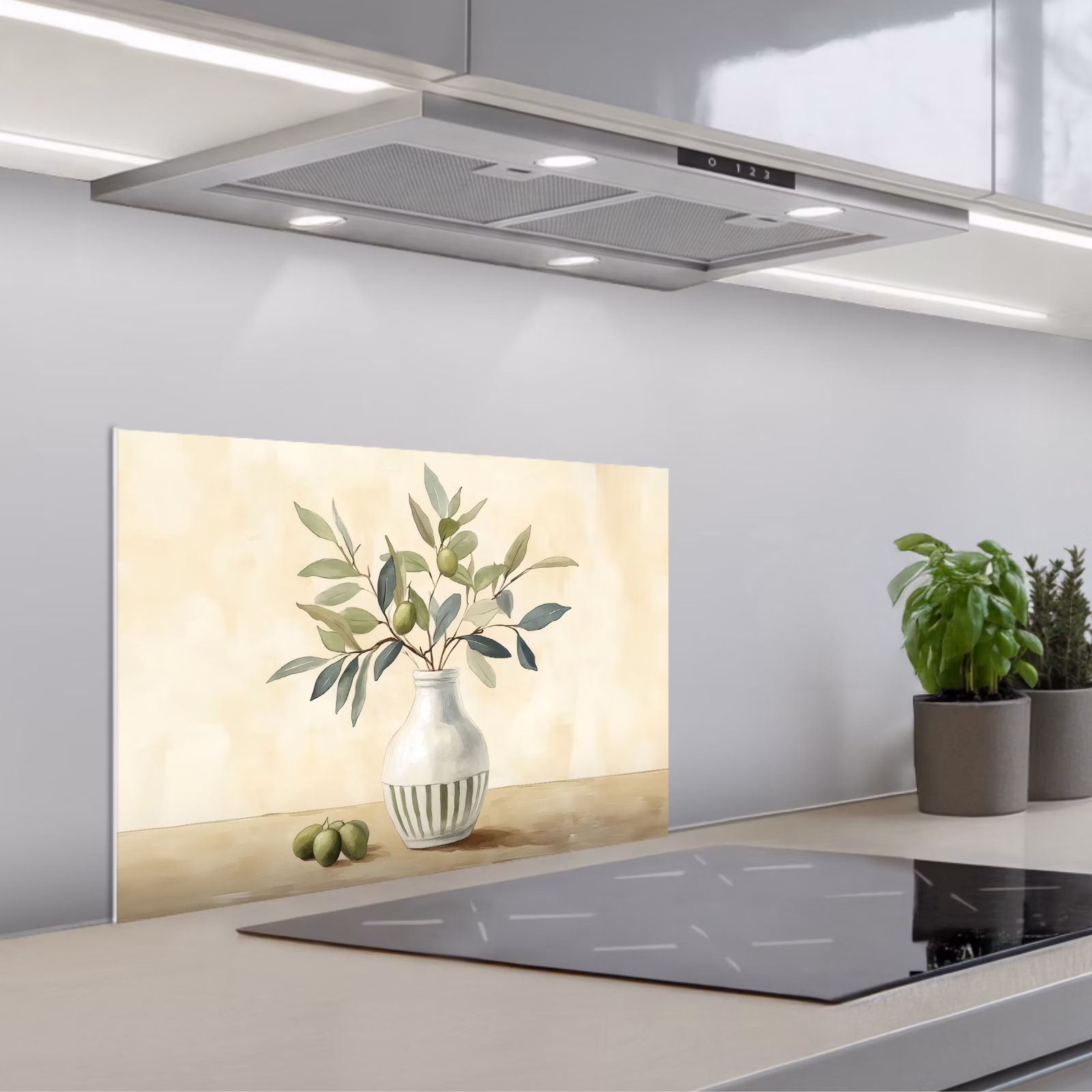Spatscherm keuken - Vaas - Keramiek - Olijftakken — 1