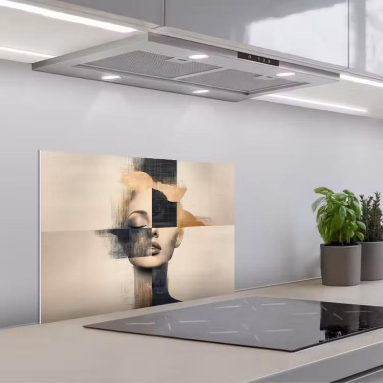 Spatscherm keuken - Goud - Vrouw - Rechthoeken — 1