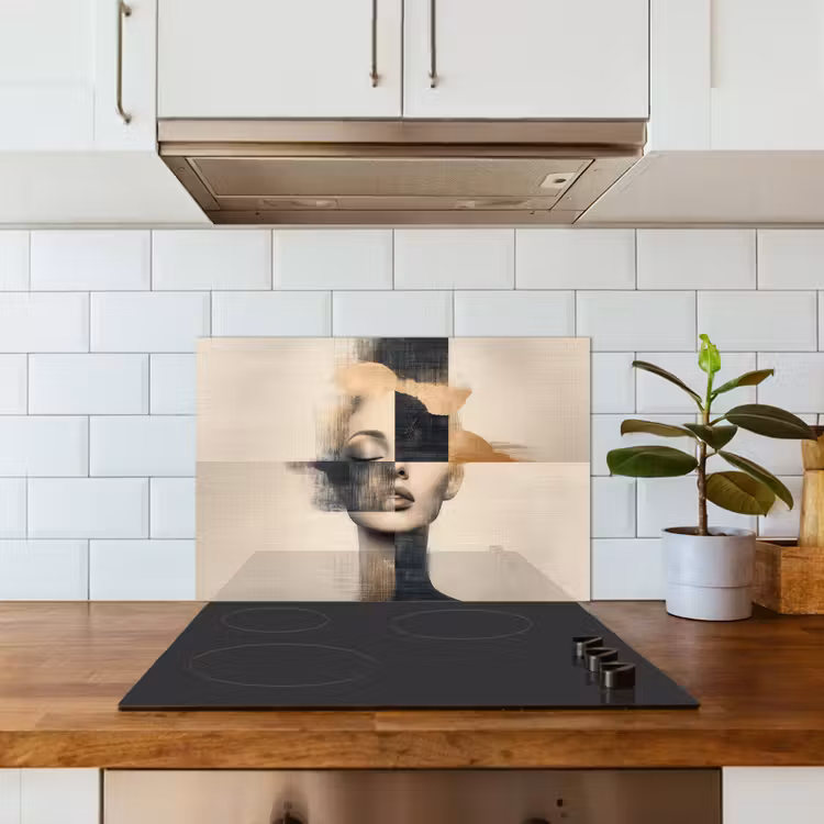 Spatscherm keuken - Goud - Vrouw - Rechthoeken — 3