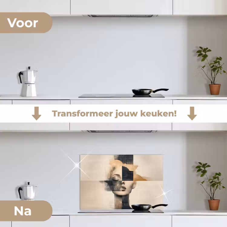 Spatscherm keuken - Goud - Vrouw - Rechthoeken — 7