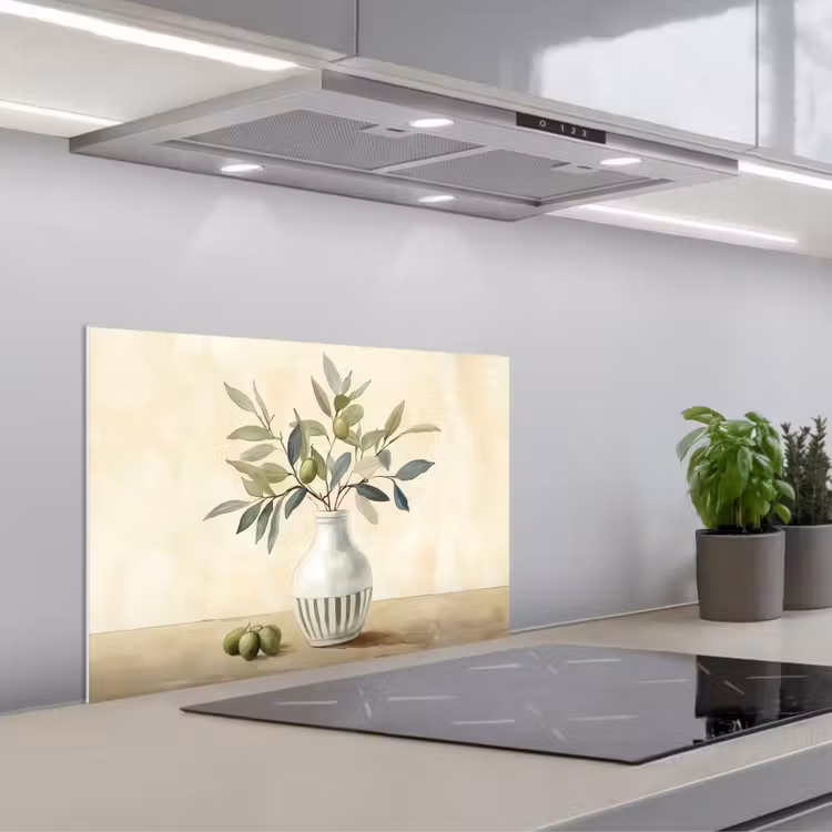 Spatscherm keuken - Vaas - Keramiek - Olijftakken — 1