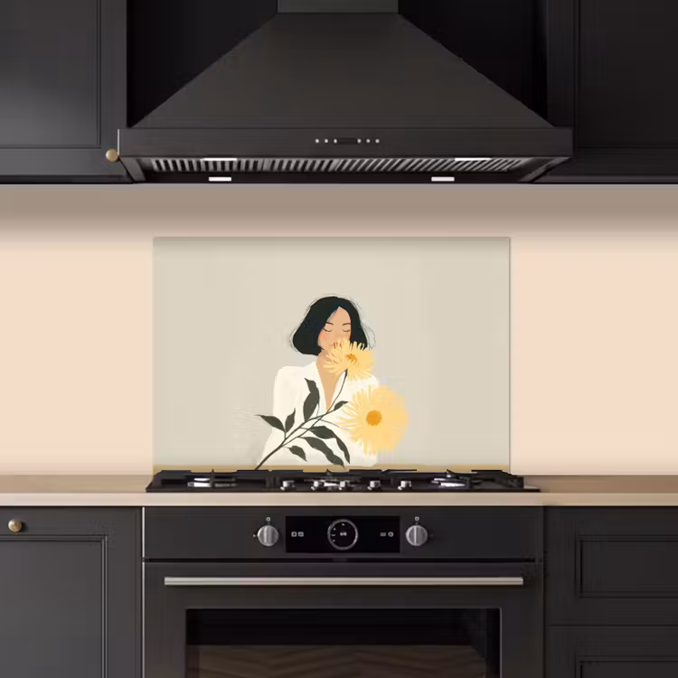 Spatscherm keuken - Vrouw - Bloem - Geel - Minimalistisch — 5