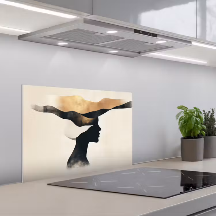 Spatscherm keuken - Vrouw - Golven - Zwart — 1