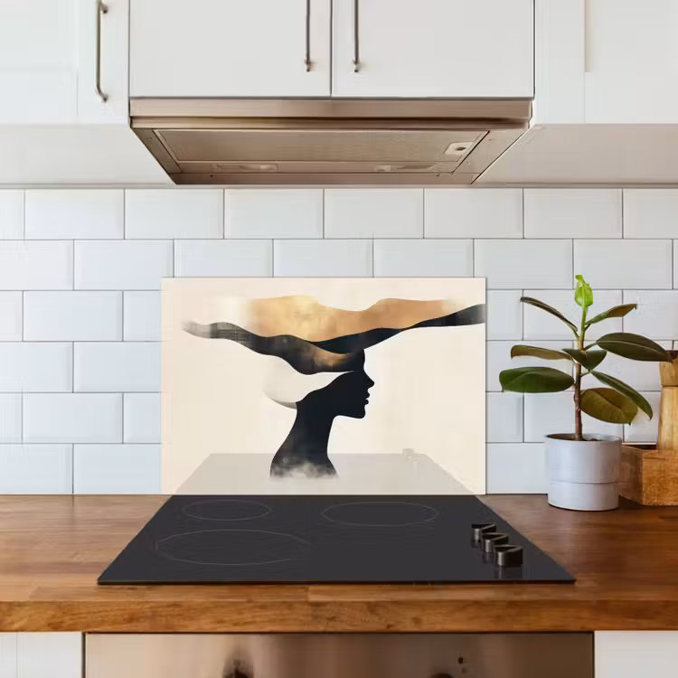 Spatscherm keuken - Vrouw - Golven - Zwart — 3