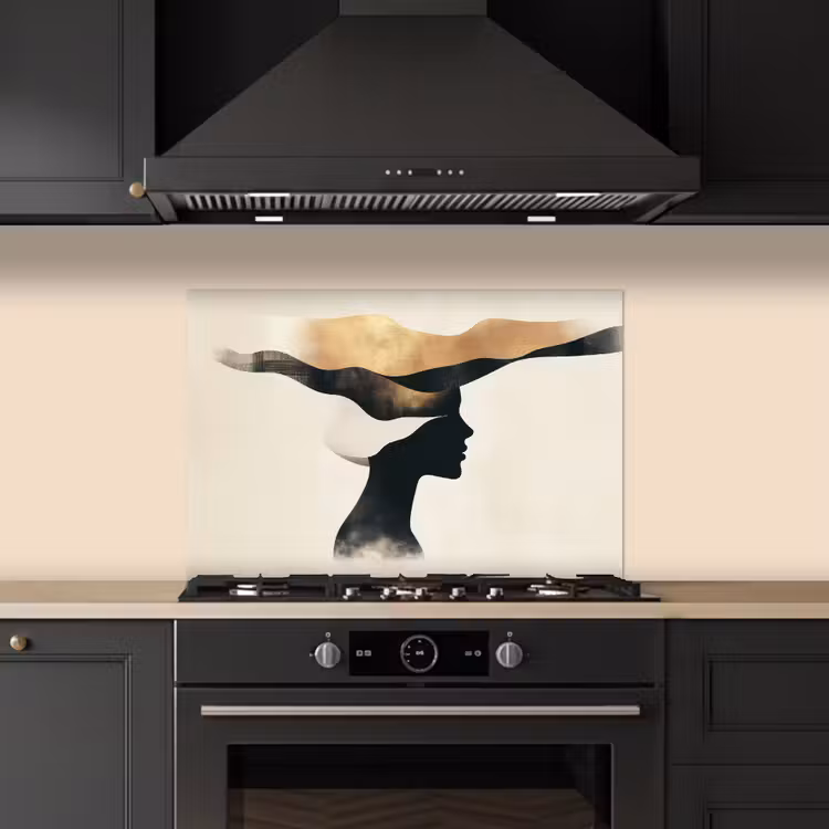 Spatscherm keuken - Vrouw - Golven - Zwart — 5