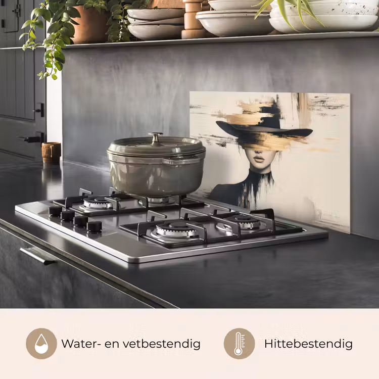 Spatscherm keuken - Vrouw - Hoed - Verf — 2