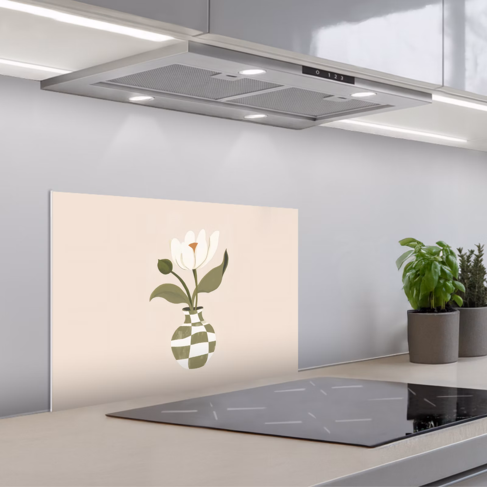 Spatscherm keuken - Vaas - Geruit - Bloem - Groen — 1