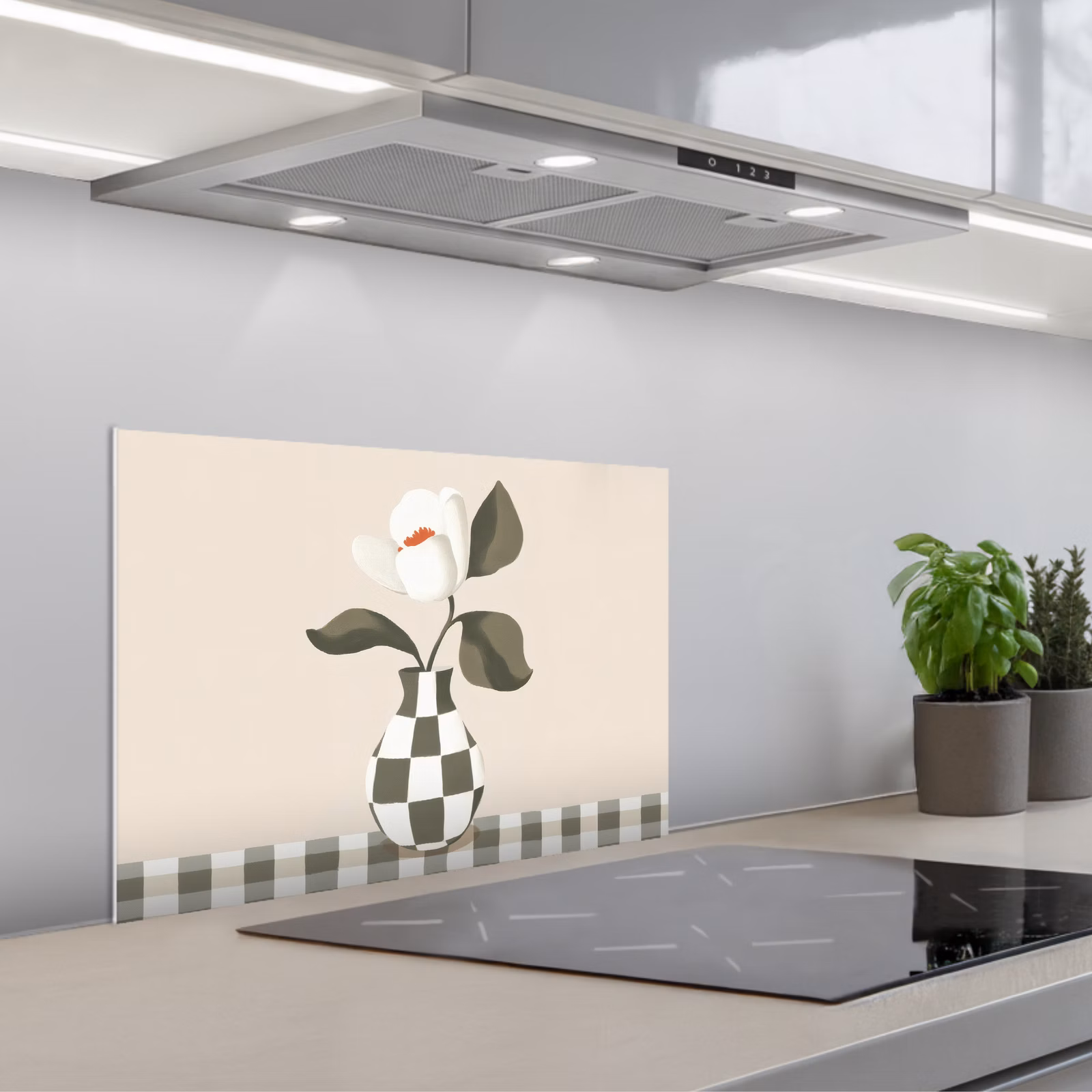 Spatscherm keuken - Vaas - Geruit - Groen - Bloem — 1