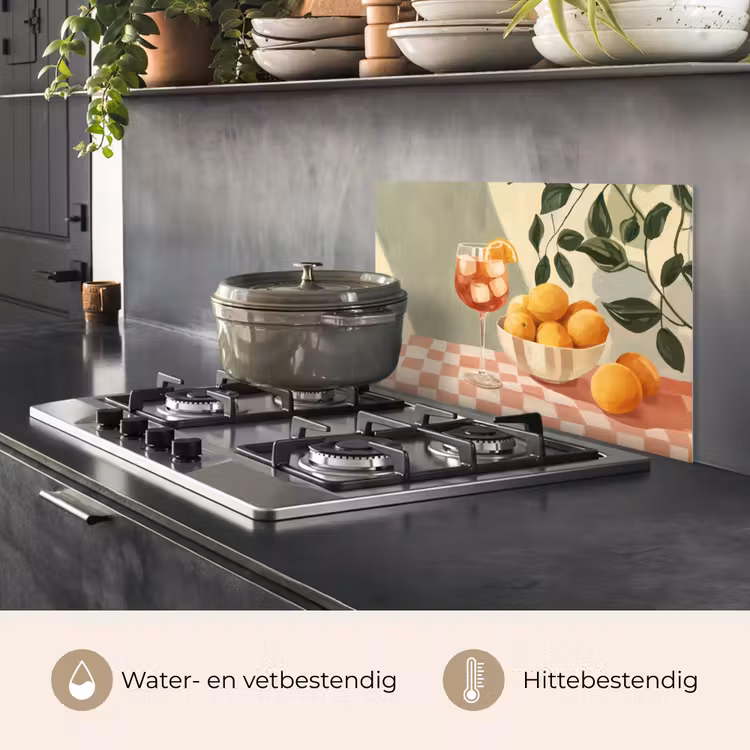 Spatscherm keuken - Citroenen - Glas - Tafelkleed - Geblokt — 2