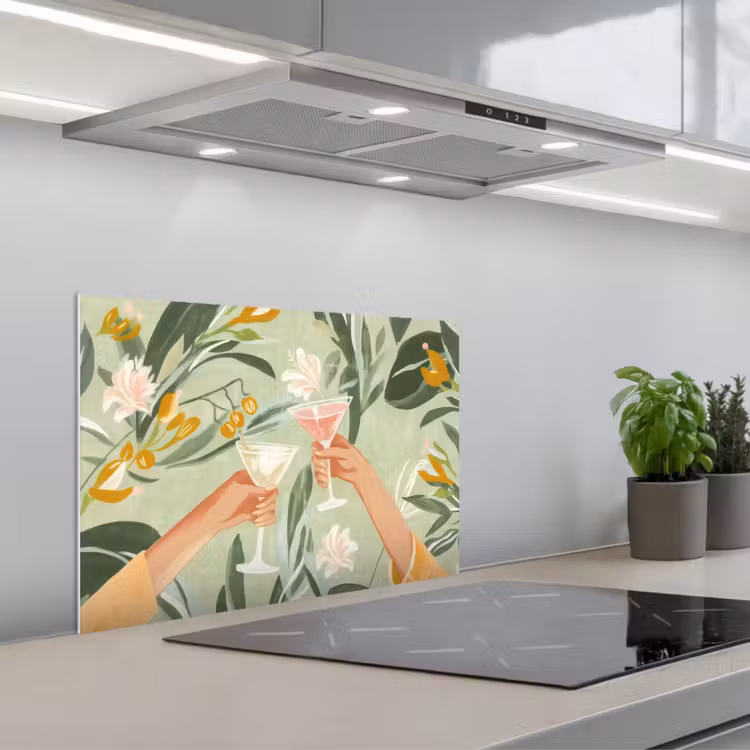 Spatscherm keuken - Glazen - Proosten - Bladeren - Groen — 1