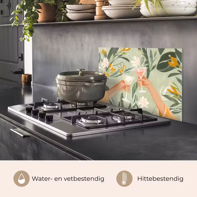 Spatscherm keuken - Glazen - Proosten - Bladeren - Groen — 2
