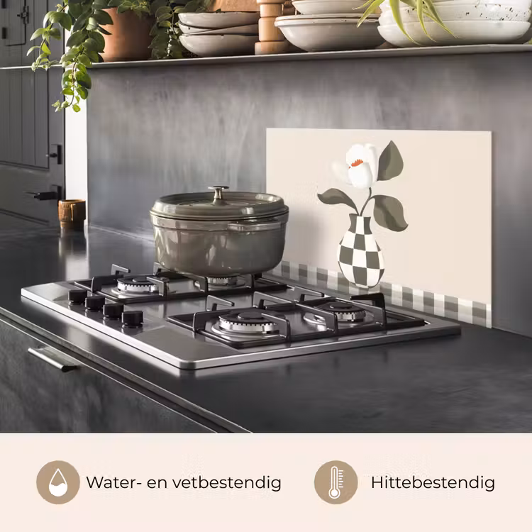 Spatscherm keuken - Vaas - Geruit - Groen - Bloem — 2