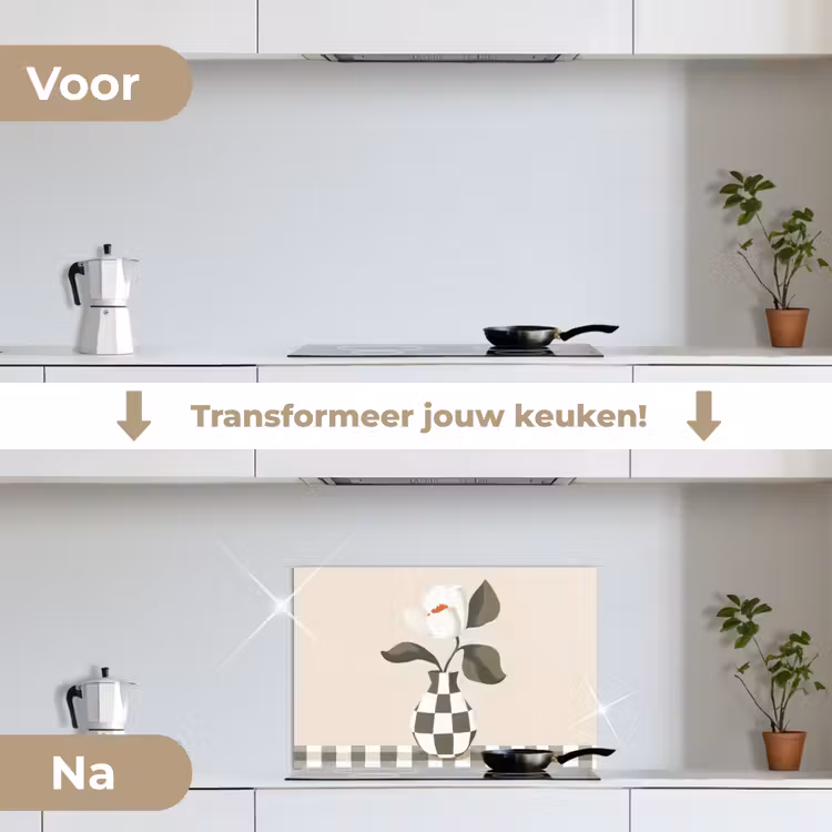 Spatscherm keuken - Vaas - Geruit - Groen - Bloem — 7