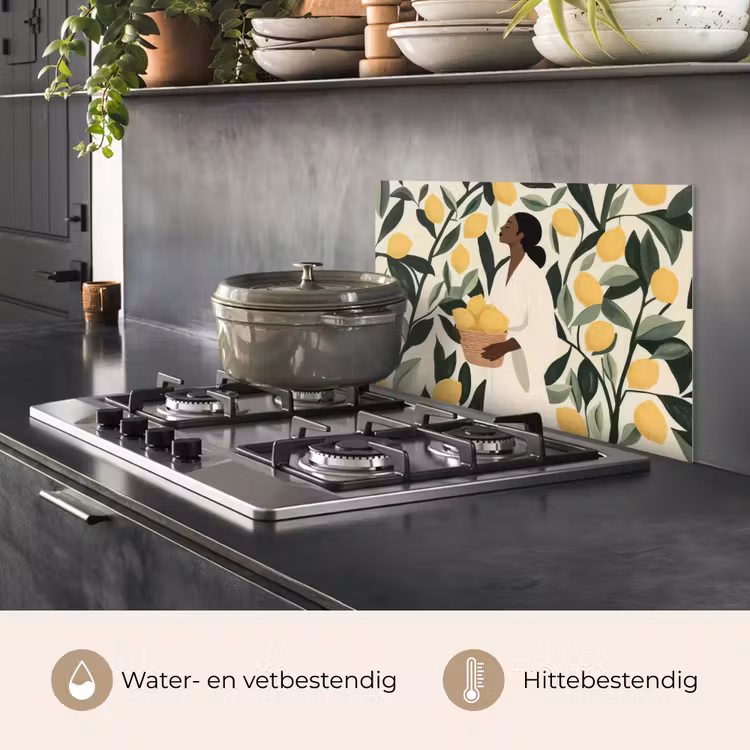 Spatscherm keuken - Vrouw - Mand - Citroenen - Bladeren — 2