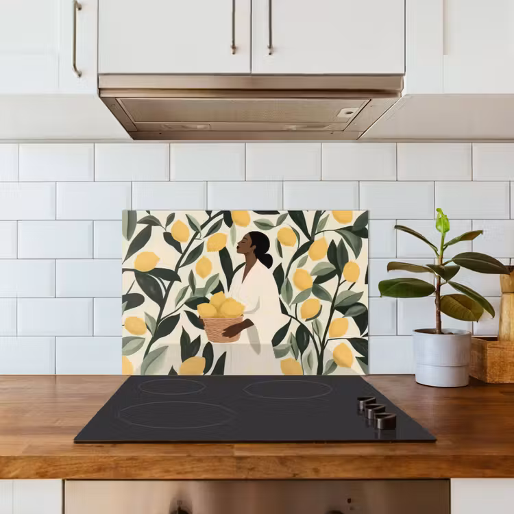 Spatscherm keuken - Vrouw - Mand - Citroenen - Bladeren — 3