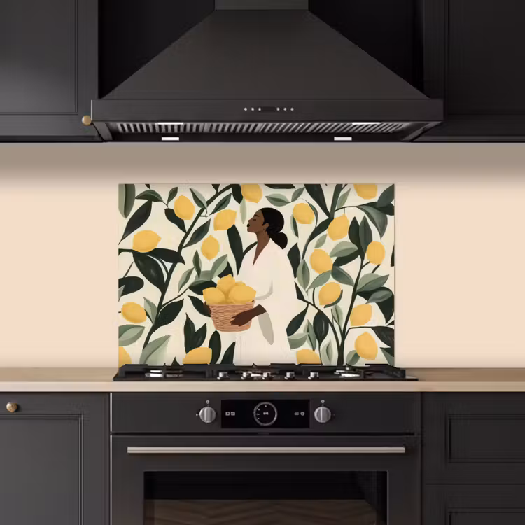 Spatscherm keuken - Vrouw - Mand - Citroenen - Bladeren — 5