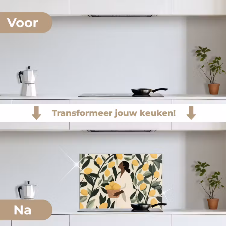 Spatscherm keuken - Vrouw - Mand - Citroenen - Bladeren — 7