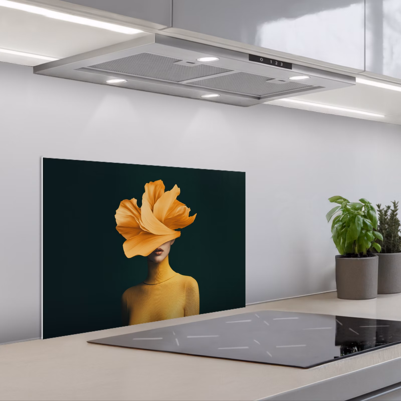 Spatscherm keuken - Vrouw - Hoed - Geel — 1