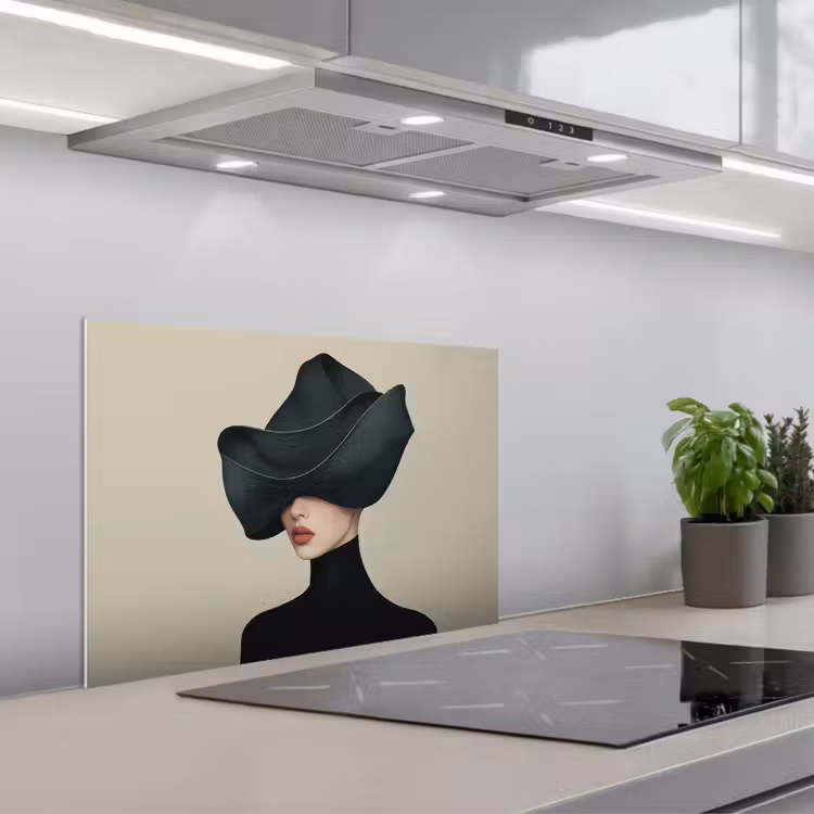 Spatscherm keuken - Vrouw - Groen - Hoed — 1